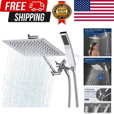 All Metal 10'' Dual Square Shower Head Combo | Rain Shower Head | Handheld Sho...