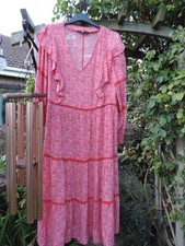 SIZE 16 Red boho ditsy print long sleeved tiered dress ~ VERY