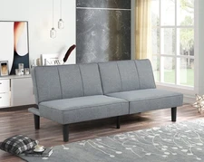 Convertible Studio Futon Gray Linen Upholstery, Foldable Sofa Bed Lounger NEW