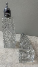 Vintage Diamond Cut Pattern Glass Salt And Pepper Shaker Set EUC