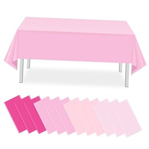 12 Pack Plastic Pink Tablecloths Disposable Pastel 12pcs Pastel Pink Rectangle