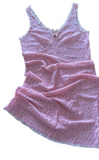 Vintage 1970s Pink Nightgown Lace Sheer Rose Dress Slip Romantic Lingerie XS/S