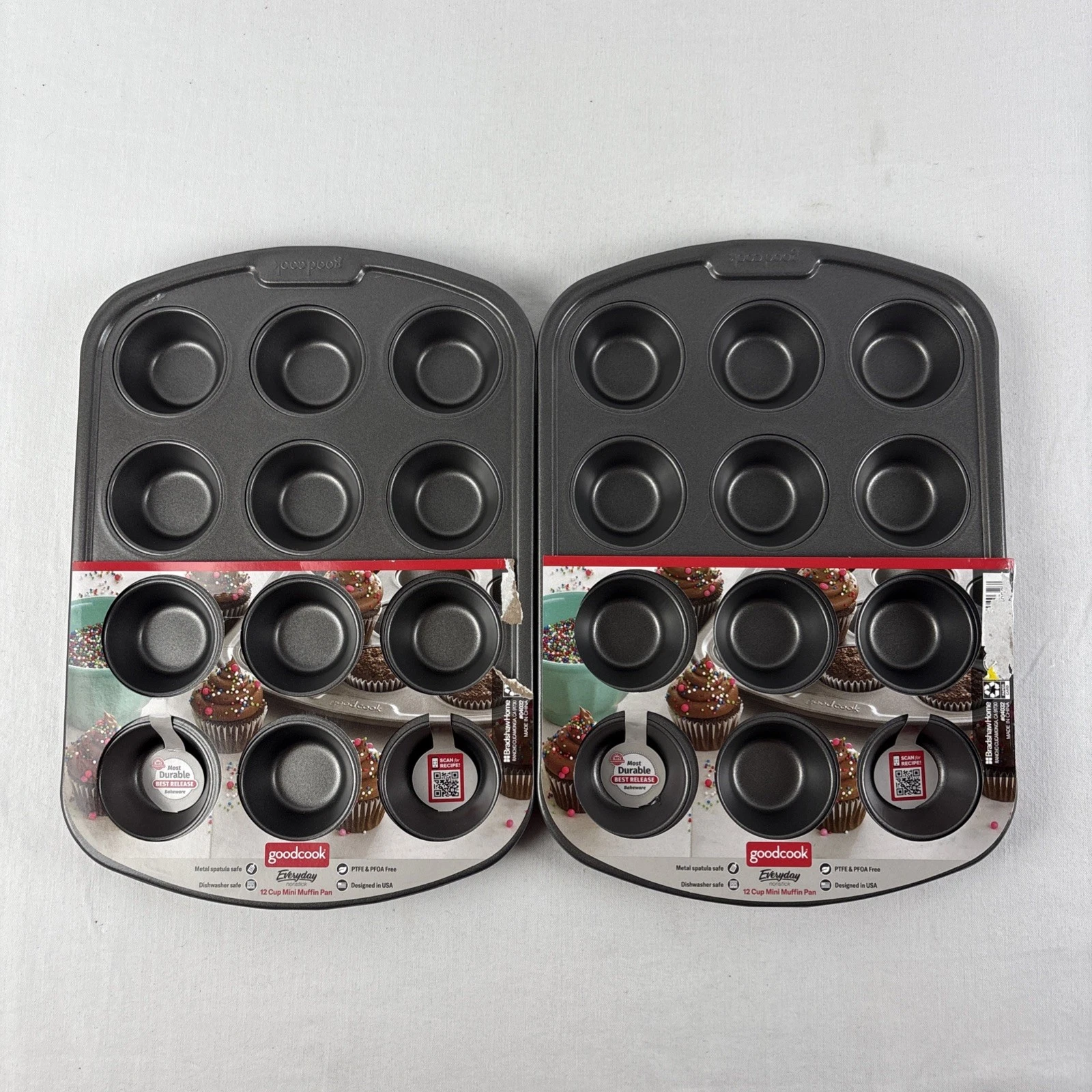 Goodcook Everyday Nonstick 12 Cup Mini Cupcake/Muffin Lot Of 2 Pans NWT