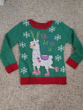 It  s Our Time Kids Small Ugly Christmas Sweater Green Fa La La Llama Ice Skates
