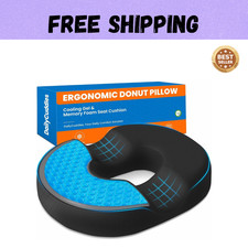 Donut Pillow for Tailbone Pain, Hemorrhoids - Cooling Gel Memory Foam Chair Seat
