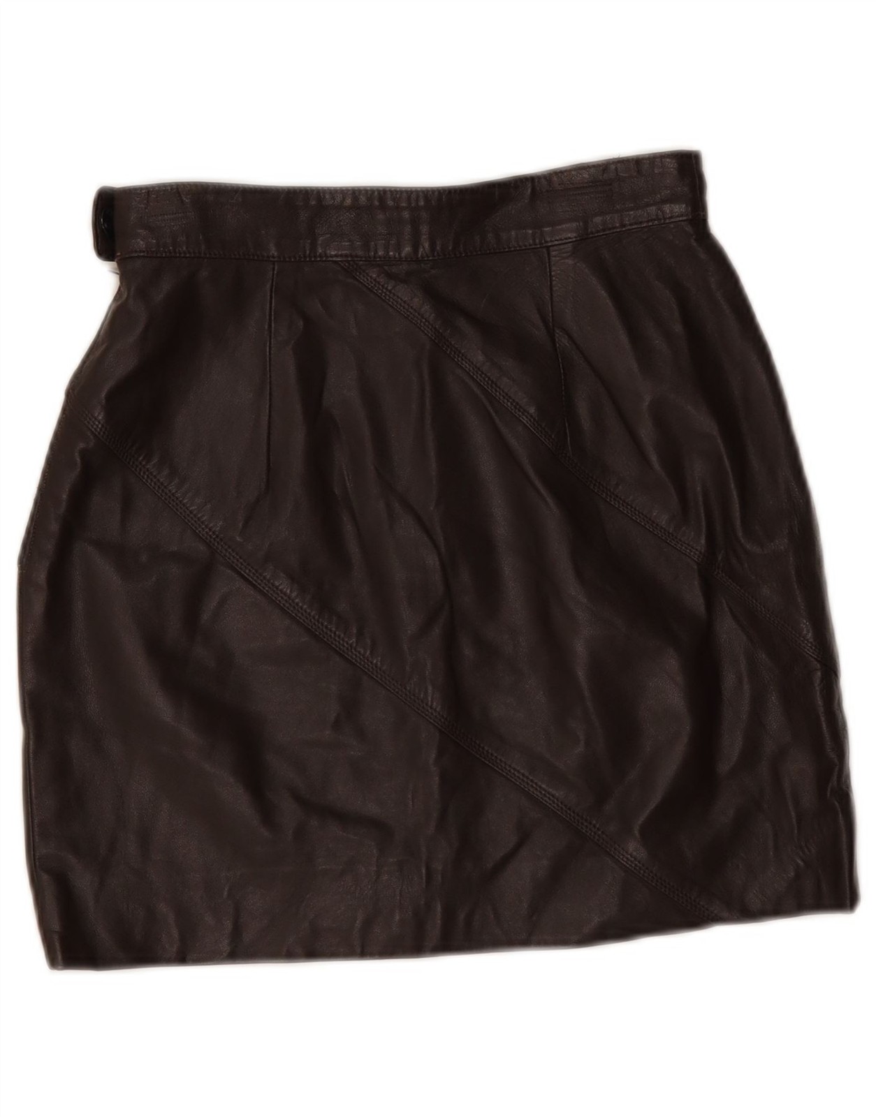 Vintage Womens Mini Leather Skirt W24 XS Brown DL08 image 2