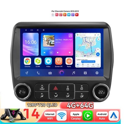 Car Radio Stereo GPS Android14 CarPlay For Chevrolet Camaro 2010-2015 WIFI 4+64G