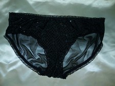 Vintage Joe Boxer Sparkly Polkadot Black Sheer Net Backside Bikini Panties M EUC