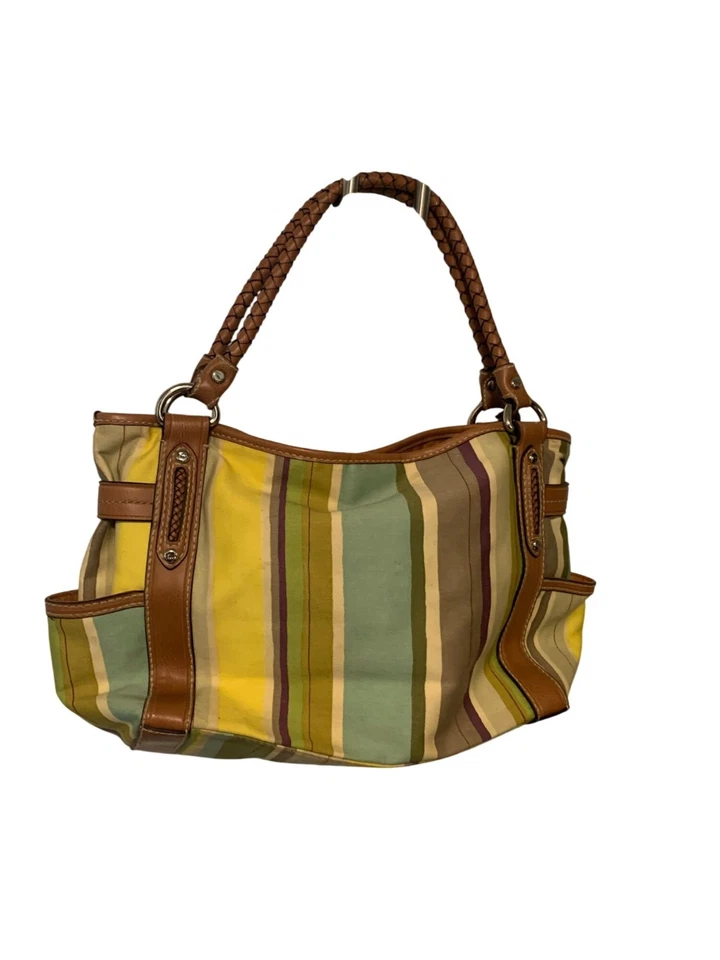 Bolso de Mano Grande Fossil de Colección Cartera Bolso de Hombro a Rayas Llave Bolso Cuerda Trenza Correa Foto 3 de 4