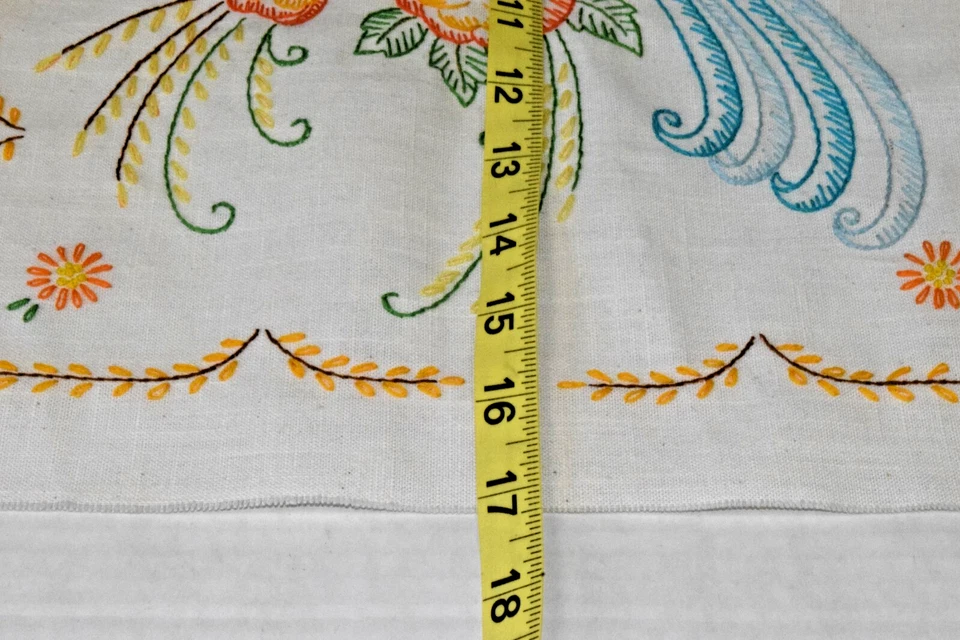 Vintage Linen Wall Tapestry 60s Colorful Embroidered Fancy Bird 17 X 13.5 Inches - Image 3 of 4