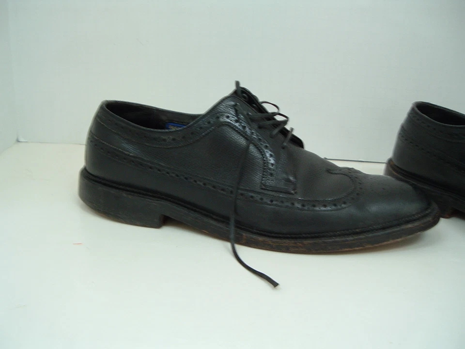 Suelas de uñas de madera vintage de cuero negro punta de ala larga Oxford etiqueta de seda portage Foto 2 de 4