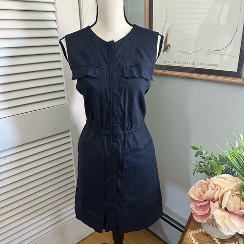 THEORY Womens Dress Sebiya Cinch Waist Linen Blend Chambray Coastal Minimalist M