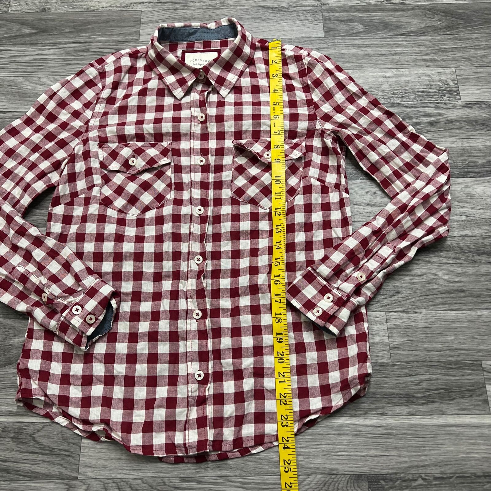 FOREVER 21 Button Down Collared Red Plaid Casual … - image 11