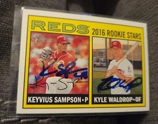 Keyvius Sampson Kyle Waldrop Signed 2016 Topps Heritage Cincinnati Reds