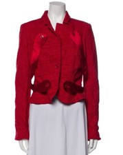 Christian Lacroix Red Tweed Satin Embellished Tailored Jacket S