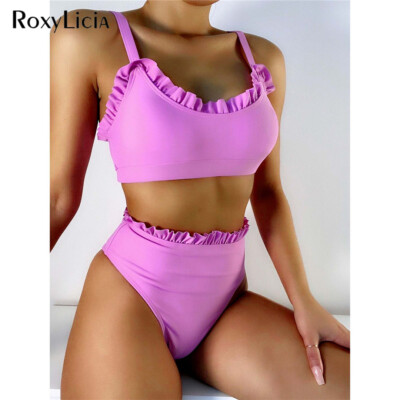 New Ruffled Frilled High Waist Bikini Women Swimwear Padded Bather Bathing Suit