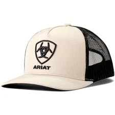 A3000876243 Ariat Mens Flexfit Embroidered Logo Khaki / Black Ball Cap NEW