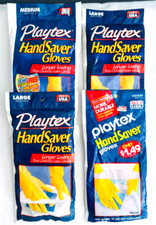 4 NEW Vintage PLAYTEX HAND SAVER GLOVES 4 Pair Size M  L Yellow 1990s USA Made