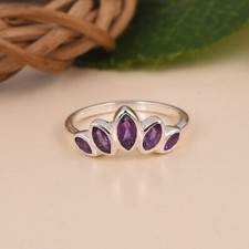 Solid 925 Sterling Silver With Multi Amethyst Wishbone Engagement Ring For Gift