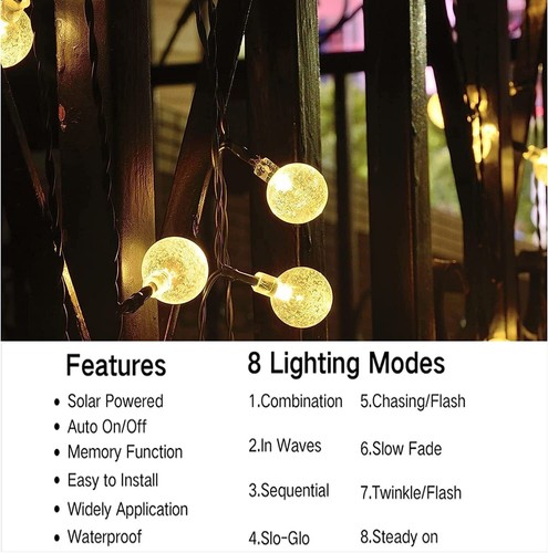 Solar Powered 30 LED String Light Garden Path Yard Decor Lamp Outdoor Waterproof - Picture 6 of 8