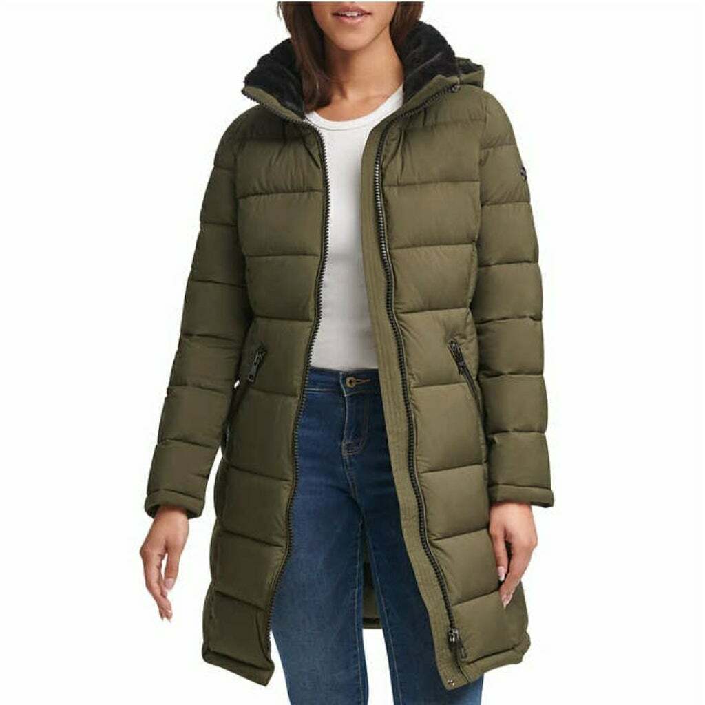 Andrew Marc Womens Fully Lined Long Stretch Jacket, Women's, Size: Large, Green
