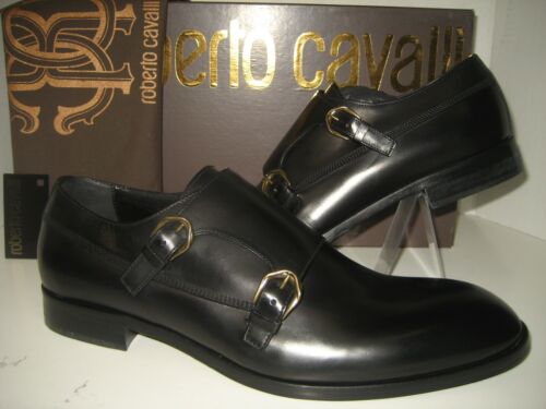 NEW $650 Roberto Cavalli Men US 10.5 EU 43.5 Black Leather Loafers Dress Shoes - Picture 1 of 10