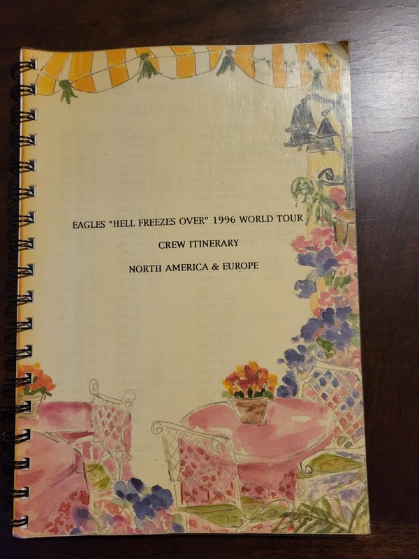 Eagles 1996 CREW Itinerary  -Hell Freezes Over Tour-NOT SOLD TO THE PUBLIC