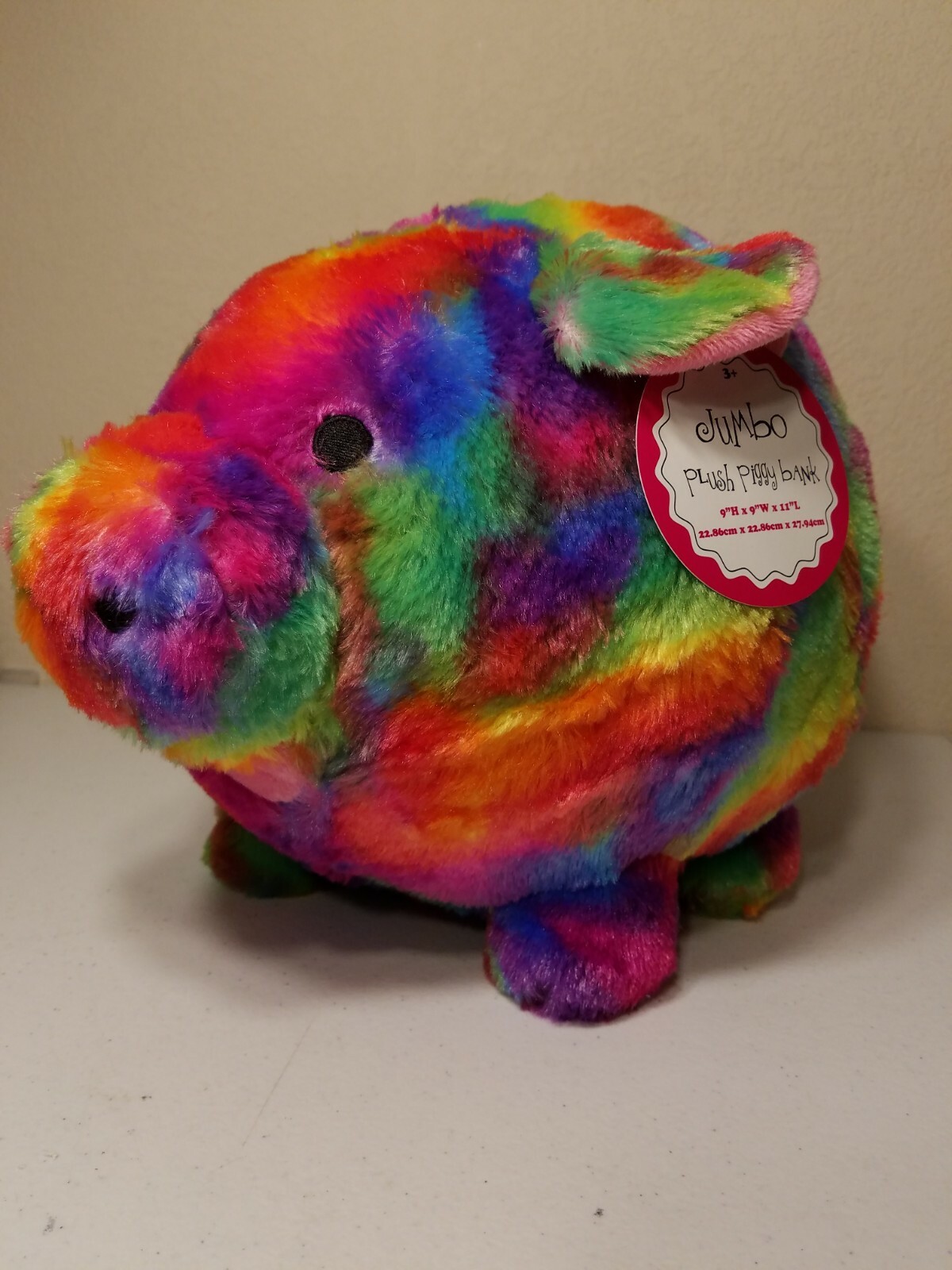 jumbo plush piggy bank rainbow