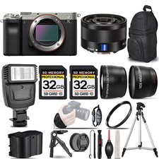 Sony a7C Camera Silver  35mm f/2.8 ZA Lens Flash 64GB UV Filter
