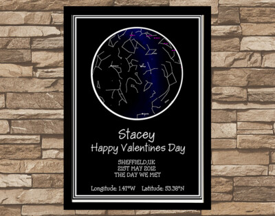 Personalised A4 Star Sky Night Map Chart - Valentines - Birthdays - Fathers Day 