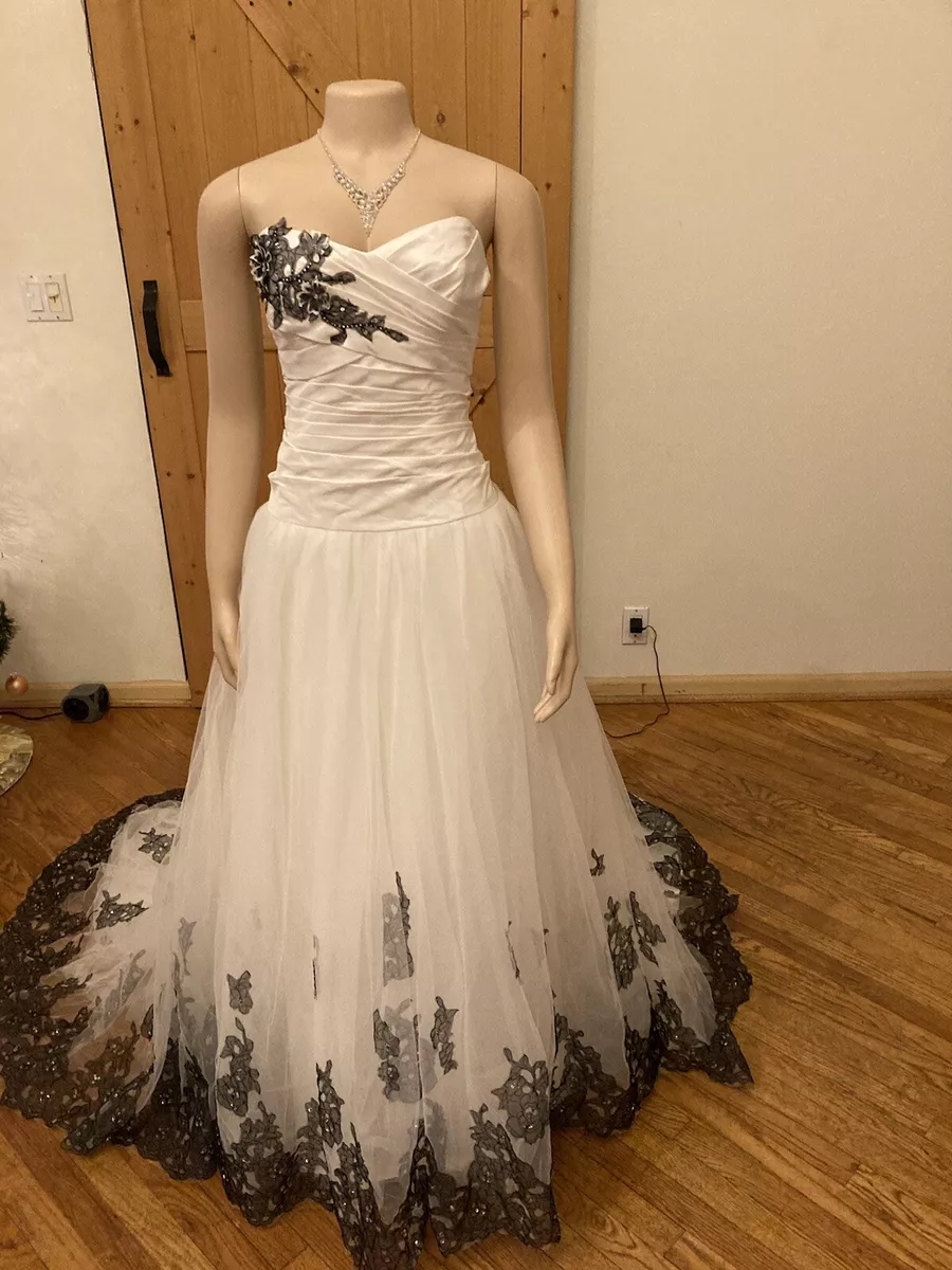 David's bridal black and white wedding dress size 14