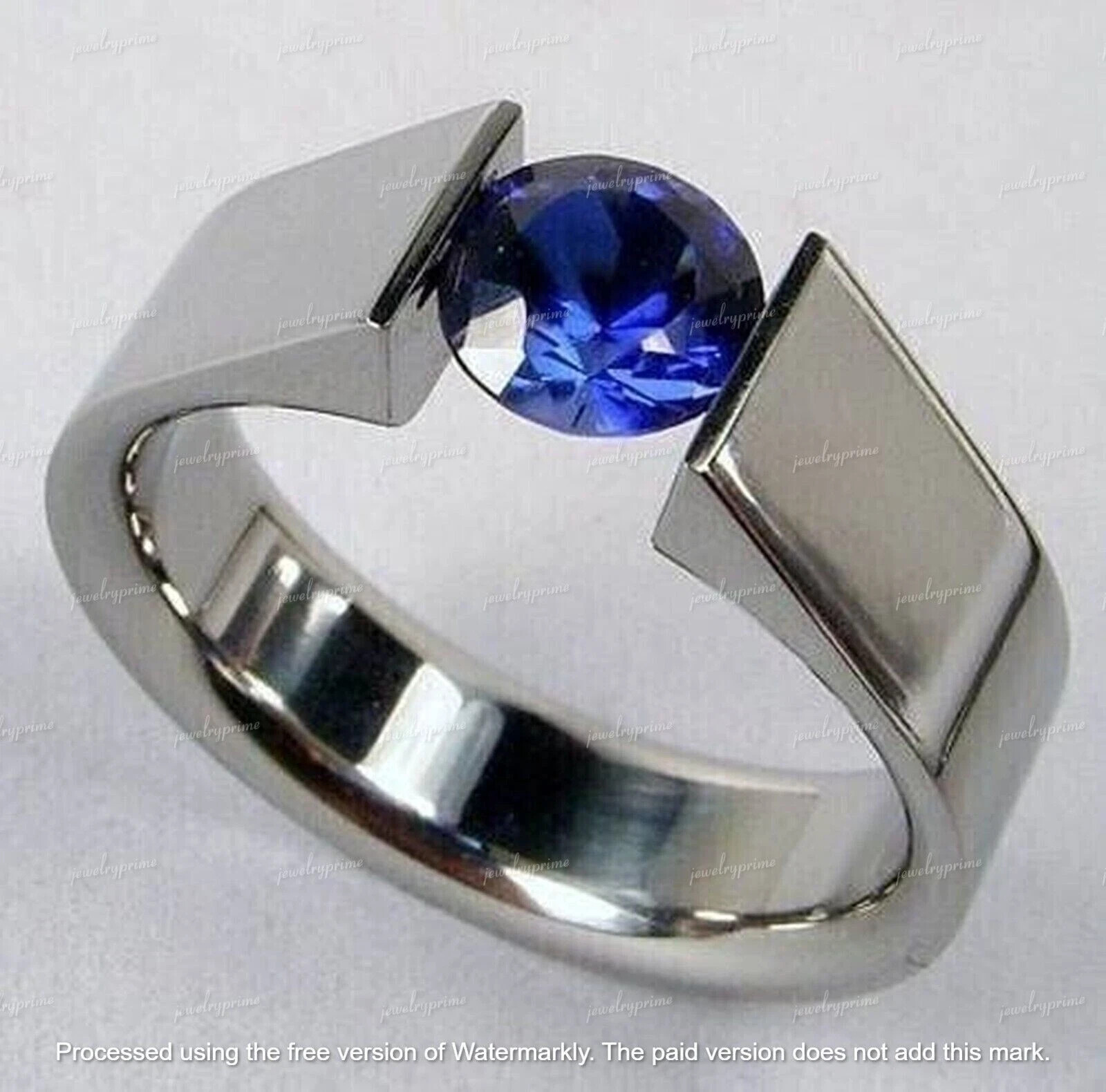 2Ct Round Cut Lab-Created Sapphire Men's Engagement Ring 14k White Gold Plated