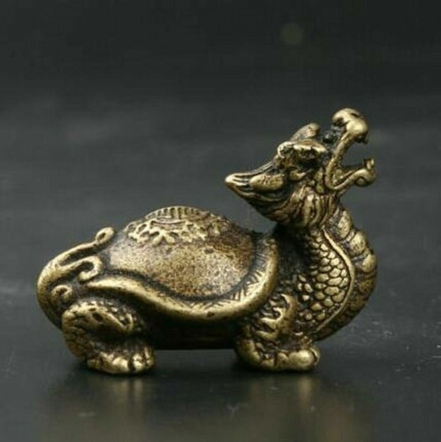 Chinese Brass Turtle Dragon Beast Sculpture Figurine Tabletop Home Office Decor - Picture 2 of 12