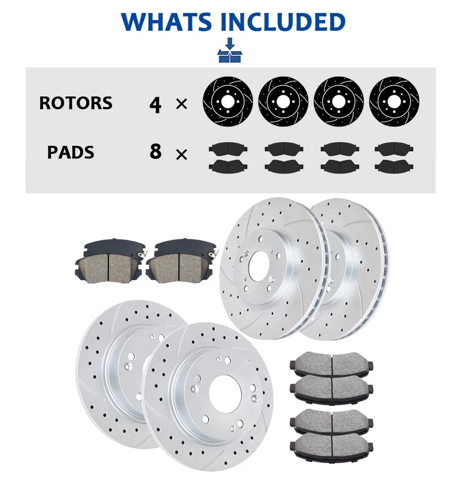 Juego de pastillas de rotores de freno delanteros y traseros aptos para Acura TSX 2004-2008 frenos perforados Foto 4 de 4