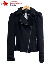 Red Herring Black Biker Jacket Fleece Zipped Short Jacket Bnwt Size 10