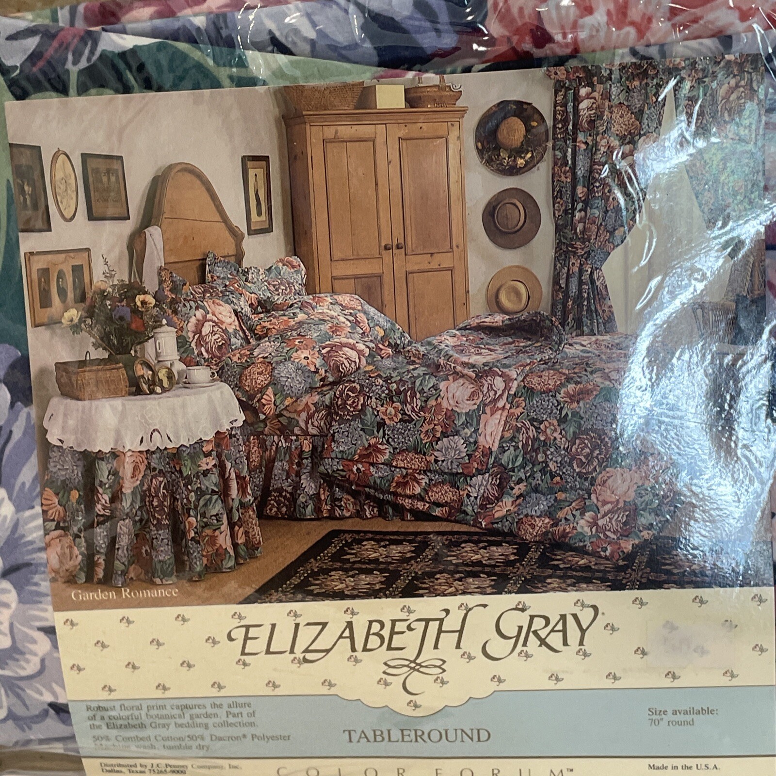 Vintage 80s Croscill Round Tablecloth Elizabeth Gray Garden Romance 70" NEW