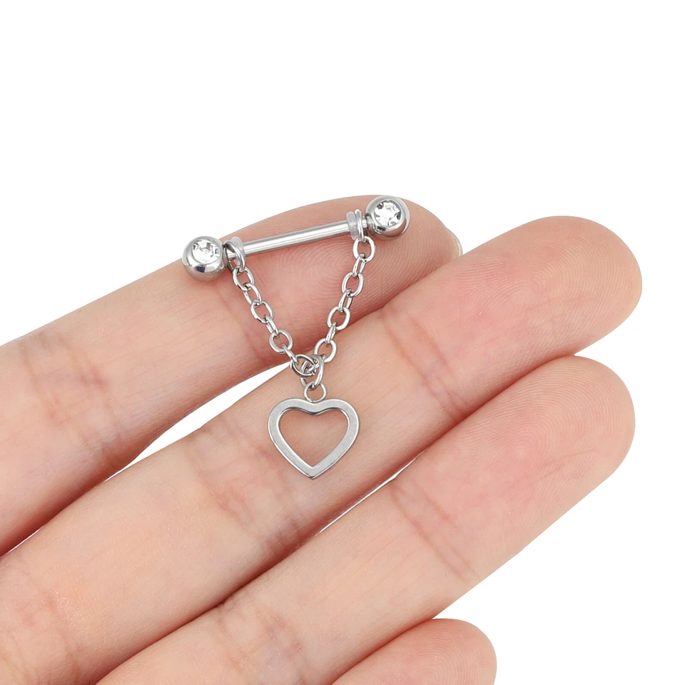 2PCS 14G Surgical Steel Nipple Ring Chain Nipple Shield Tougue Rings Barbell US - Image 4 of 4