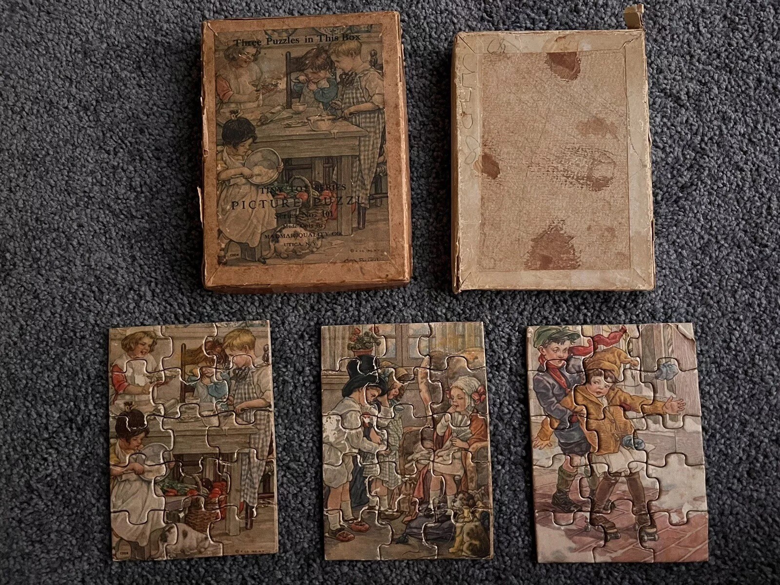 3 Vtg Complete Madmar Quality Co Puzzles Tiny Tots Picture Puzzle Series #101 NY