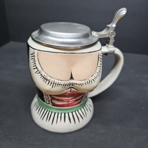 Gerz Miniature Beer Stein 15 Cm Shape of Barmaid  Fine Pewter Top  Rare (p)