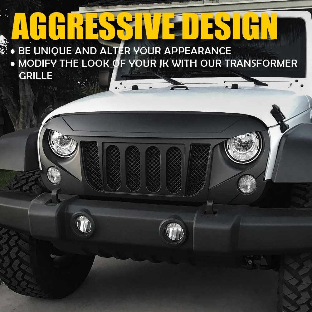 Front Black Transformer Grille W/Mesh For 07-18 Jeep Wrangler