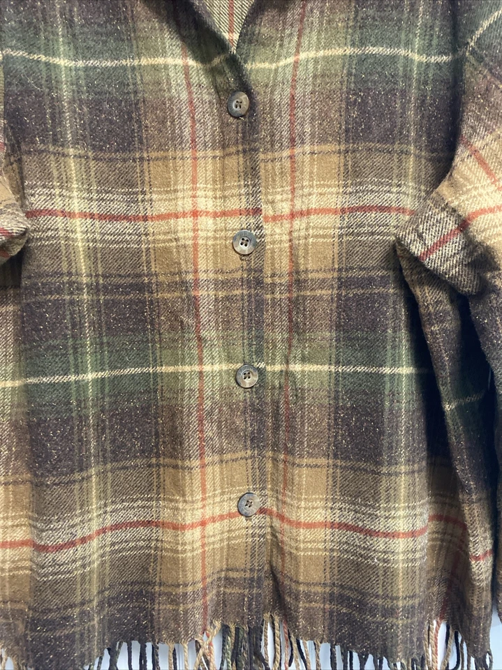 Vintage Studio Norton Plaid Jacket Wool Southwestern Fringe Hem Womens Size 14 - Image 3 of 4