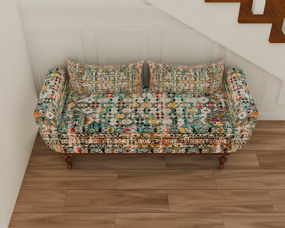 Green Retro Tall Ottoman Bench with arms, Storage Blanket Bench, Fainting Bench - Image 3 of 4