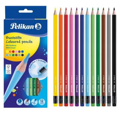 HERLITZ 12 Pelikan Buntstifte / radierbar / mit 12 verschiedenen Farben
