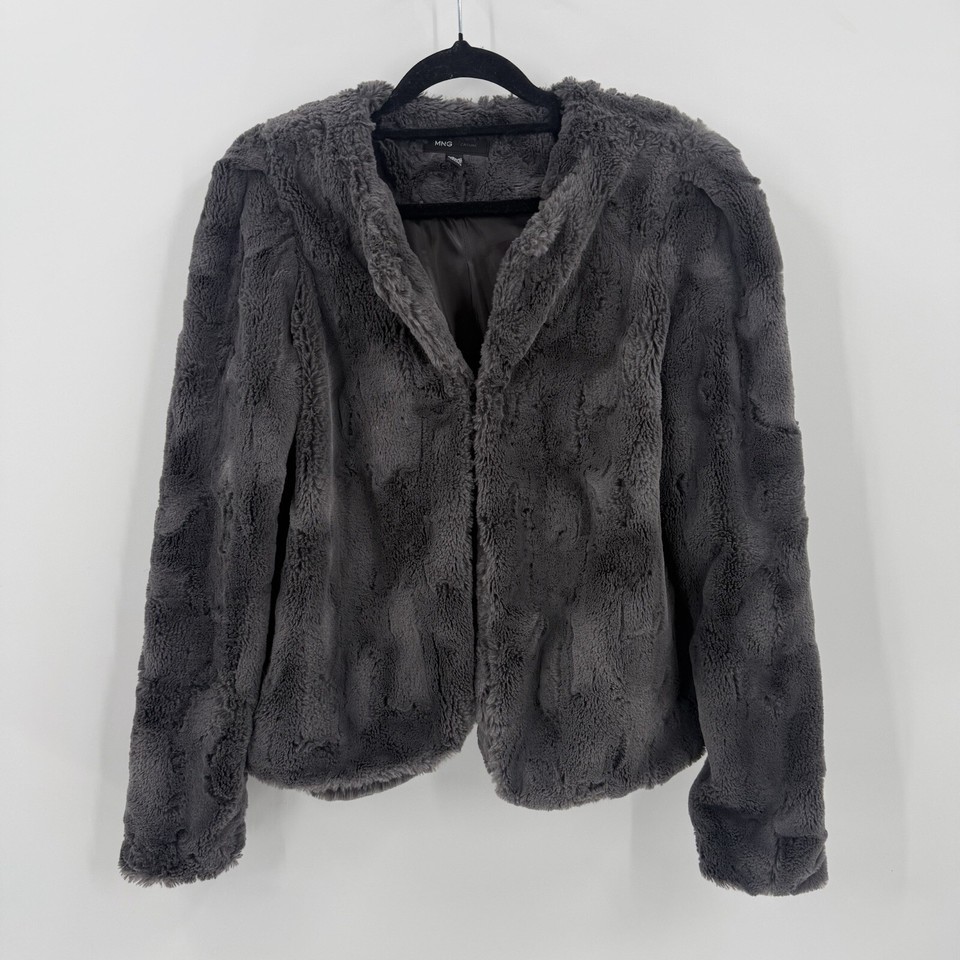 MNG Sz S Gray Faux Fur Soft Coat Jacket Women