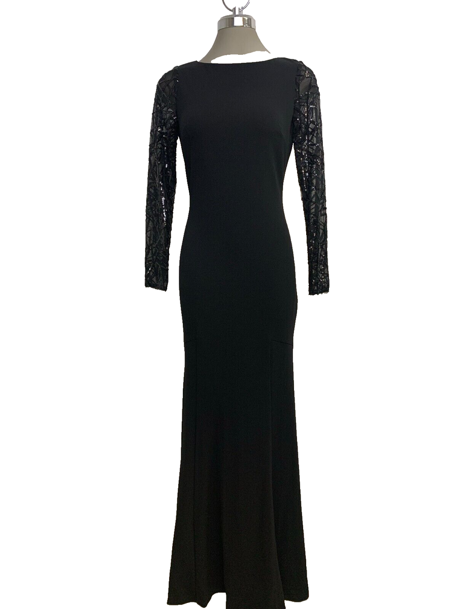 Calvin Klein Exquisite Formal Long Dress BLACK Sequined-Long