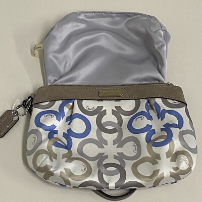 Coach Pleated Wristlet Medium Clover Print Multicolor Sateen Zip