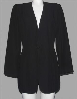 VTG Laundry Lightweight Long Dressy Lined Black No-Collar Blazer