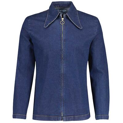 HERREN RETRO MOD 60er 70er BEAGLE DOLCHKRAGEN REISSVERSCHLUSS OVERSHIRT Ziggy DENIM MC1091