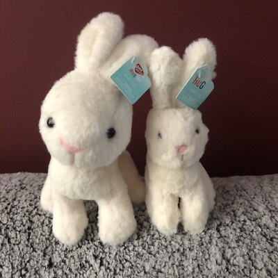 2 Hug Me Walgreens Exclusive White Bunny Rabbits 10+7  Plush Stuffed Animals NWT