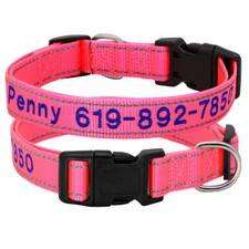 Dog Collar Personalised Embroidered Custom ID Name Phone Number Reflective Nylon